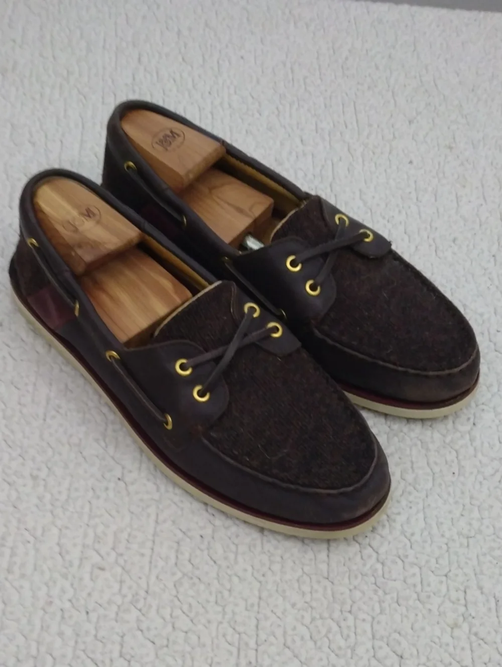 Sperry Gold Cup Dark Brown Leather/Wool Boat Shoes  10.5